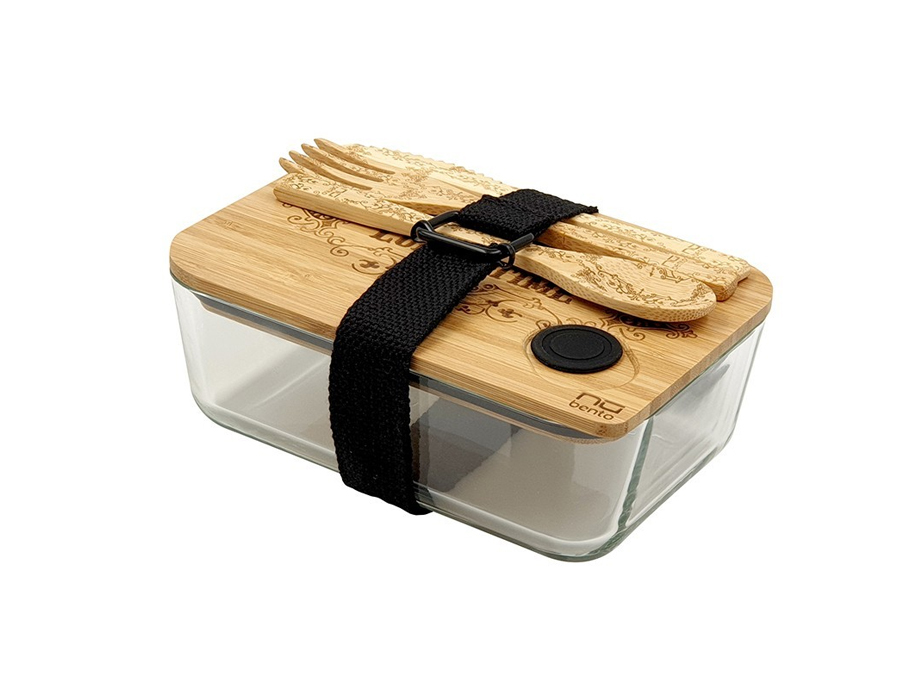 Lunch Box Glass & Bamboo with Cutlery (S)